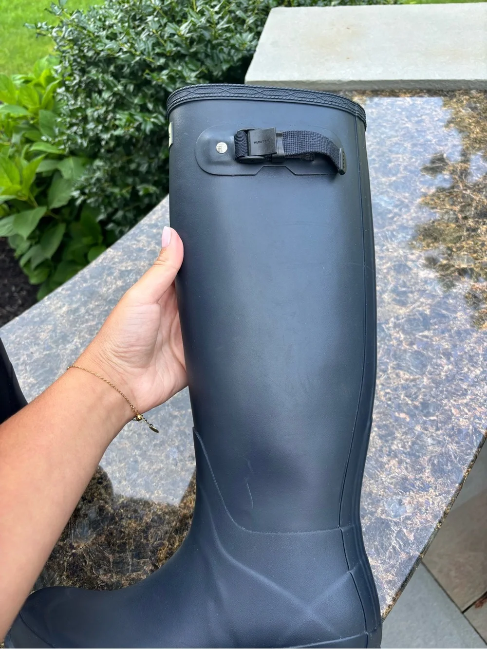 Hunter Boots Norris Field Boot Charcoal Grey w/ Cream Fleece Boot Socks Women 7